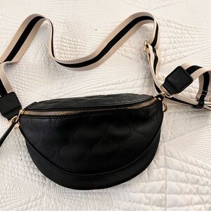 Universal Thread Black Quilted Crossbody Bag with Striped Strap